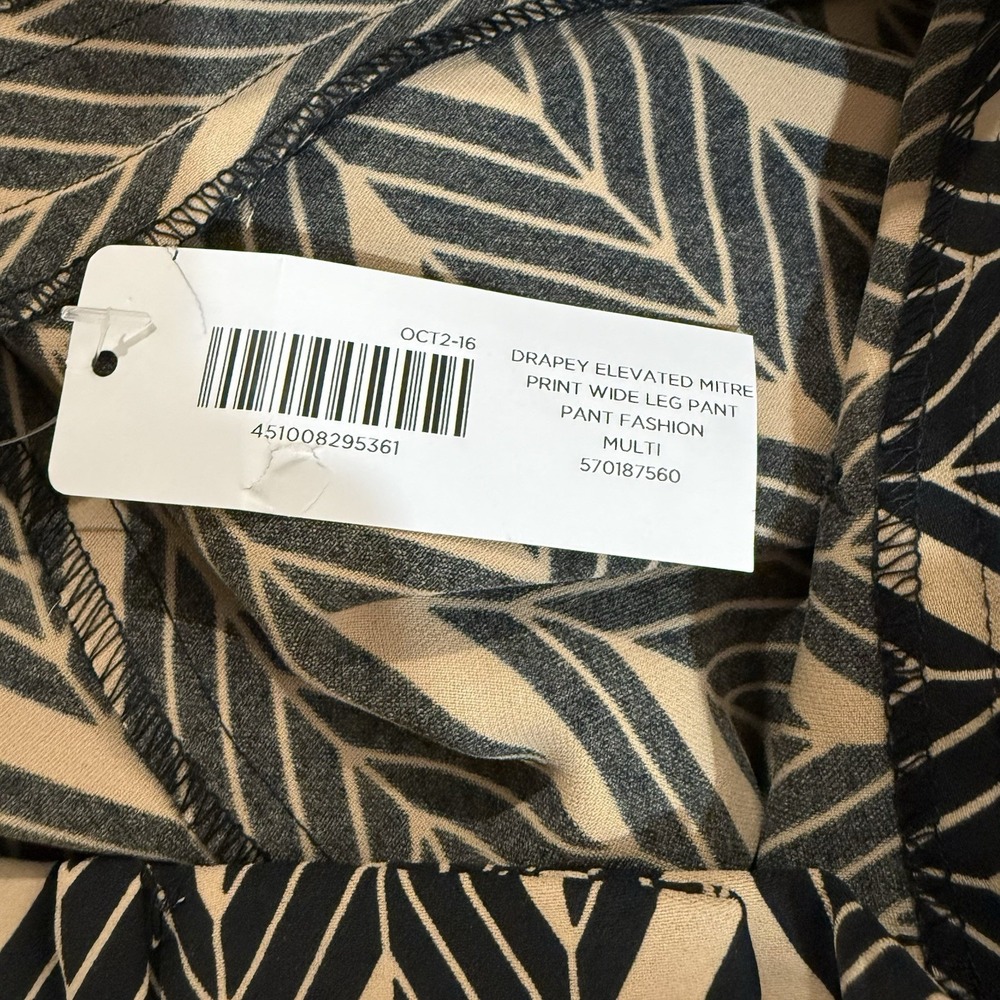 Chicos Wide Leg Pants Womens 00 XS Black Tan Miter Print Stretch Career New - Picture 8 of 10